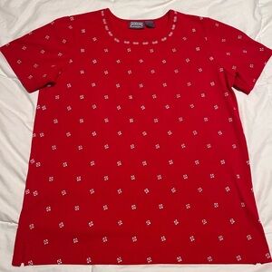 Vintage 90’s Premier International Red & White Floral Patterned Short Sleeve Top